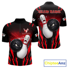 Load image into Gallery viewer, Funny Bowling Ball Custom Black And Red Bowling Shirt For Men, Bowling Team Jersey Polo &amp; 1/4 Zip TDM6210