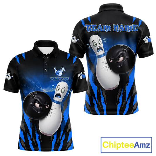 Funny Bowling Ball Custom Black And Blue Bowling Shirt For Men, Bowling Team Jersey Polo & 1/4 Zip TDM6211