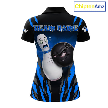 Funny Bowling Ball Custom Black And Blue Bowling Shirt For Women, Bowling Team Jersey Polo & 1/4 Zip TDM6211