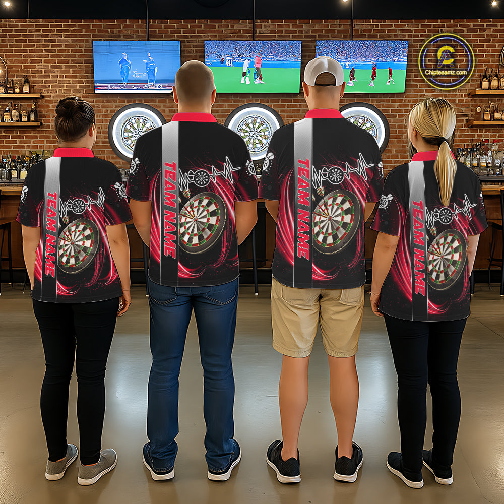 Personalized Red Swirl Heartbeat Darts Shirt For Women Custom Darts Jersey Team Polo & 1/4 Zip TDM6213