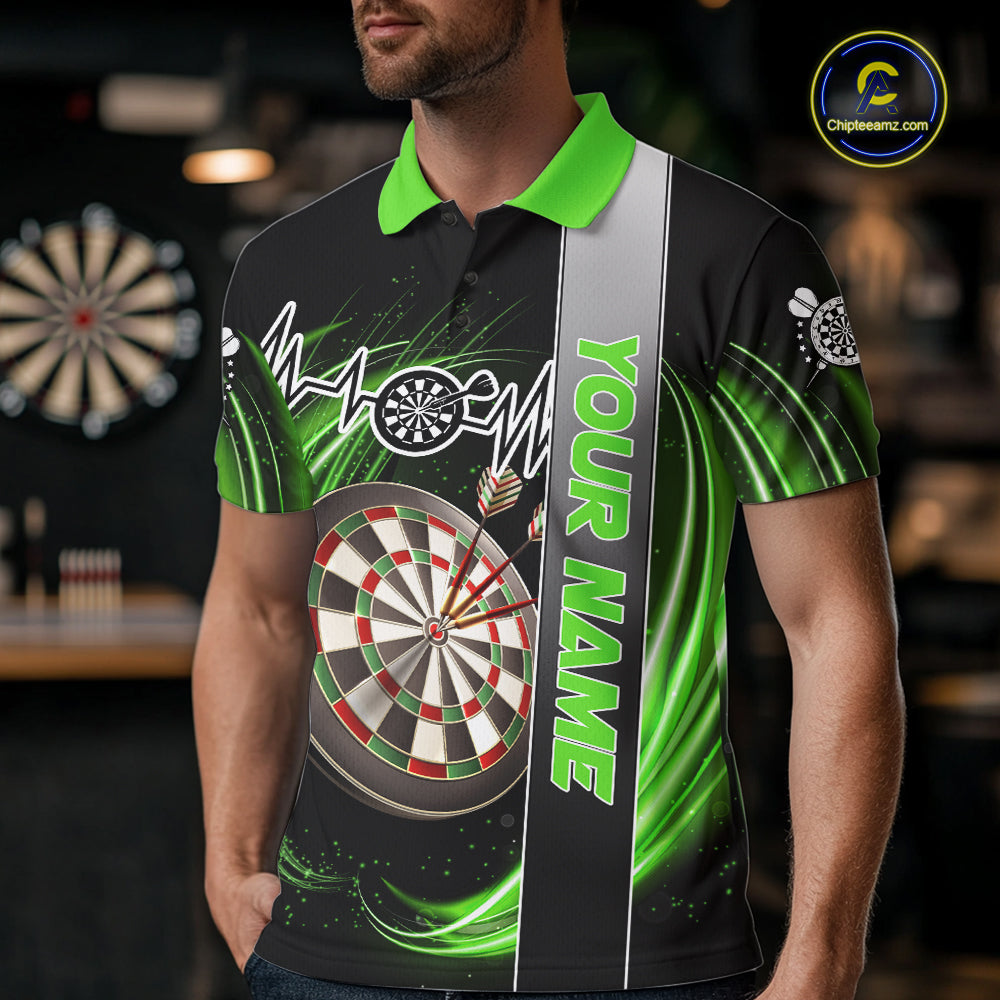 Personalized Green Swirl Heartbeat Darts Shirt For Men Custom Darts Jersey Team Polo & 1/4 Zip TDM6214