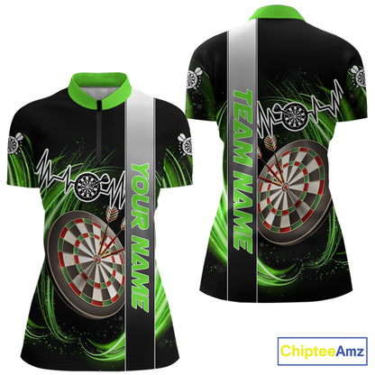Personalized Green Swirl Heartbeat Darts Shirt For Women Custom Darts Jersey Team Polo & 1/4 Zip TDM6214