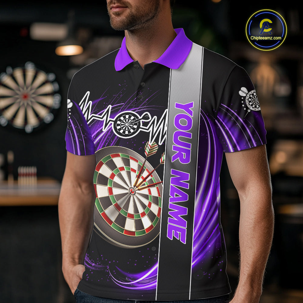 Personalized Purple Swirl Heartbeat Darts Shirt For Men Custom Darts Jersey Team Polo & 1/4 Zip TDM6215