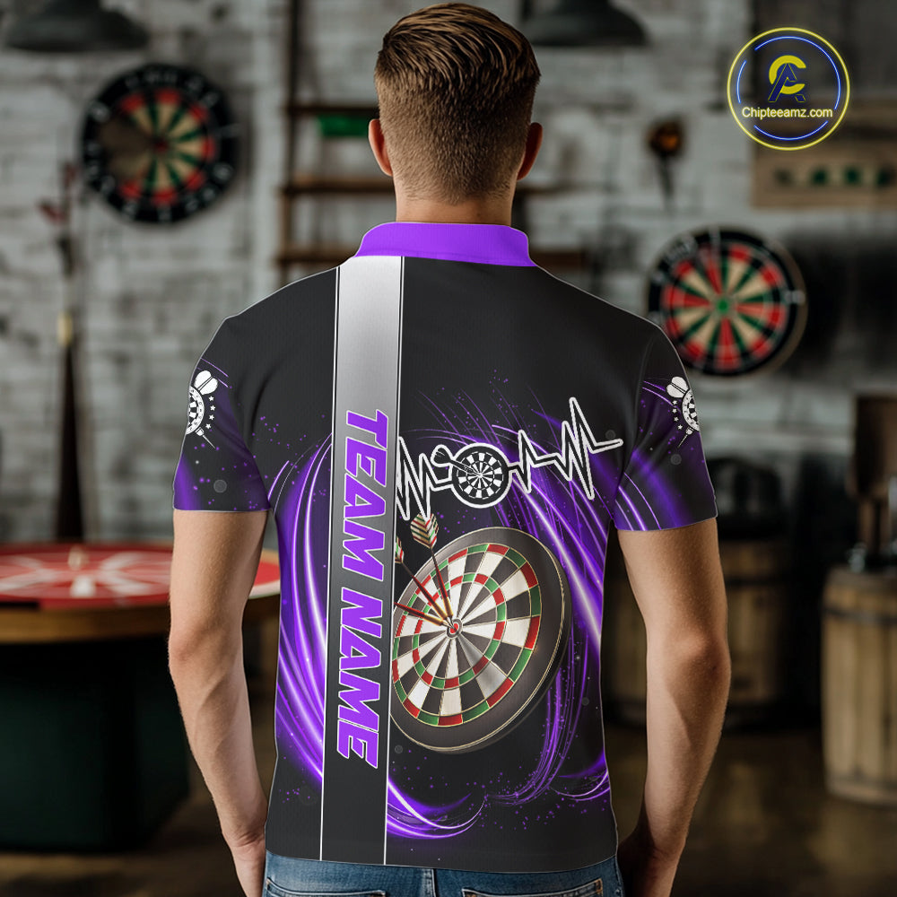 Personalized Purple Swirl Heartbeat Darts Shirt For Men Custom Darts Jersey Team Polo & 1/4 Zip TDM6215