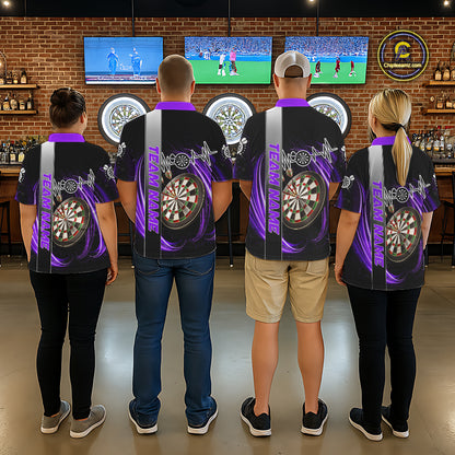 Personalized Purple Swirl Heartbeat Darts Shirt For Men Custom Darts Jersey Team Polo & 1/4 Zip TDM6215