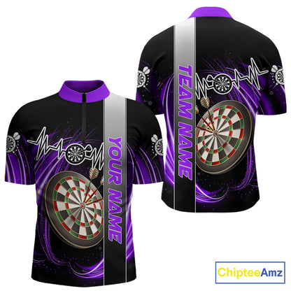 Personalized Purple Swirl Heartbeat Darts Shirt For Men Custom Darts Jersey Team Polo & 1/4 Zip TDM6215