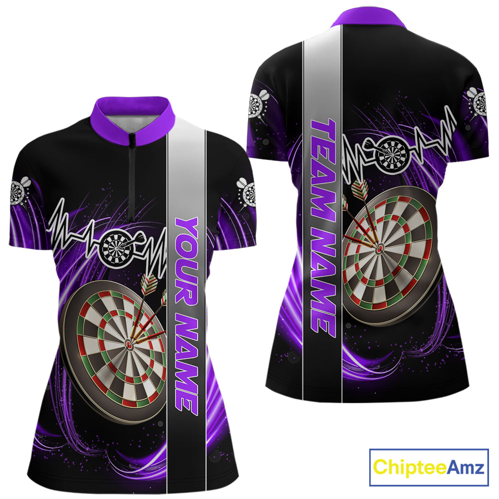 Personalized Purple Swirl Heartbeat Darts Shirt For Women Custom Darts Jersey Team Polo & 1/4 Zip TDM6215