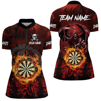 Personalized Red 3D Dart Board Fire Women Dart Shirts, Grim Reaper Dart Jerseys Dart Outfit TDM2871