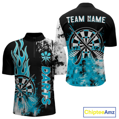 Personalized Blue Grunge Mens Dart Shirts Custom Dart Jerseys Team Polo & 1/4 Zip, Darts Uniform TDM5122