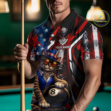 Load image into Gallery viewer, Funny Cat 8 Ball Billiard Shirt For Men Custom Vintage US Flag Pool Team Jersey Polo &amp; 1/4 Zip TDM5983