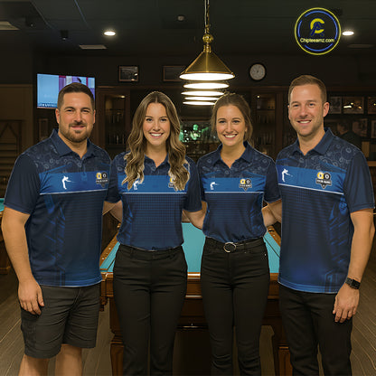 Blue Funny Cat 8 Ball & 9 Ball Billiard Shirt For Women Custom Pool Team Jersey Polo & 1/4 Zip TDM6445