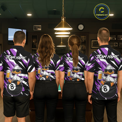 Custom Purple Funny Duck 8 Ball Pool Billiard Shirt For Women, Billiard Team Jersey Polo & 1/4 Zip TDM6449