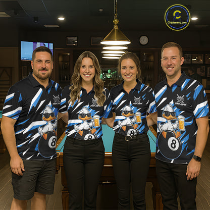Custom Blue Funny Duck 8 Ball Pool Billiard Shirt For Women, Billiard Team Jersey Polo & 1/4 Zip TDM6450