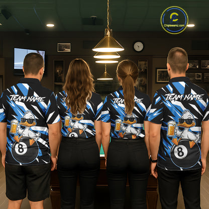 Custom Blue Funny Duck 8 Ball Pool Billiard Shirt For Women, Billiard Team Jersey Polo & 1/4 Zip TDM6450