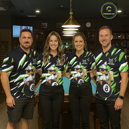 Custom Green Funny Duck 8 Ball Pool Billiard Shirt For Women, Billiard Team Jersey Polo & 1/4 Zip TDM6451