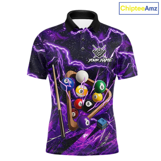 Purple Thunder Lightning Pool Balls Billiard Shirt For Men Custom Billiard Jersey Polo & 1/4 Zip TDM6452