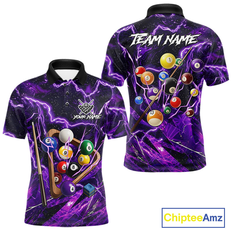 Purple Thunder Lightning Pool Balls Billiard Shirt For Men Custom Billiard Jersey Polo & 1/4 Zip TDM6452