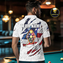 Load image into Gallery viewer, 9 Ball Pool US Flag White Grunge Custom Men's Billiard Shirt, Patriotic Billiard Team Jersey TDM5138