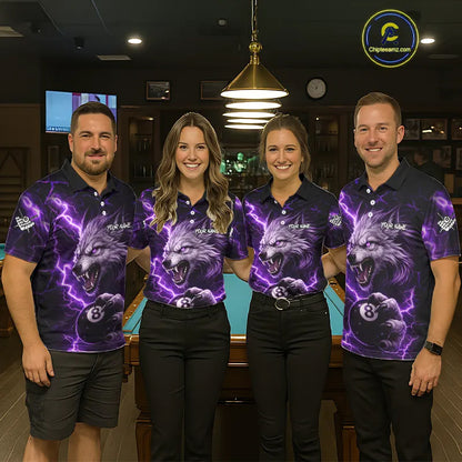Purple 8 Ball Pool Wolf Lightning Billiard Shirt For Women Custom Billiard Team Jersey Polo & 1/4 Zip TDM5613