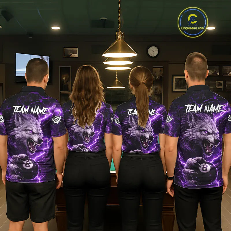 Purple 8 Ball Pool Wolf Lightning Billiard Shirt For Women Custom Billiard Team Jersey Polo & 1/4 Zip TDM5613
