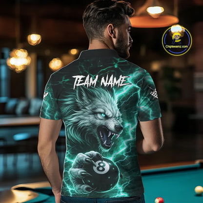 Turquoise 8 Ball Pool Wolf Lightning Billiard Shirt For Men Custom Billiard Jersey Polo & 1/4 Zip TDM5615