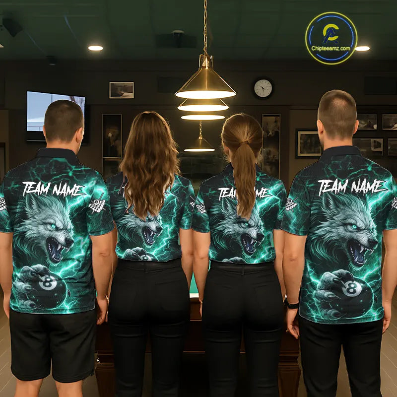 Turquoise 8 Ball Pool Wolf Lightning Billiard Shirt For Men Custom Billiard Jersey Polo & 1/4 Zip TDM5615