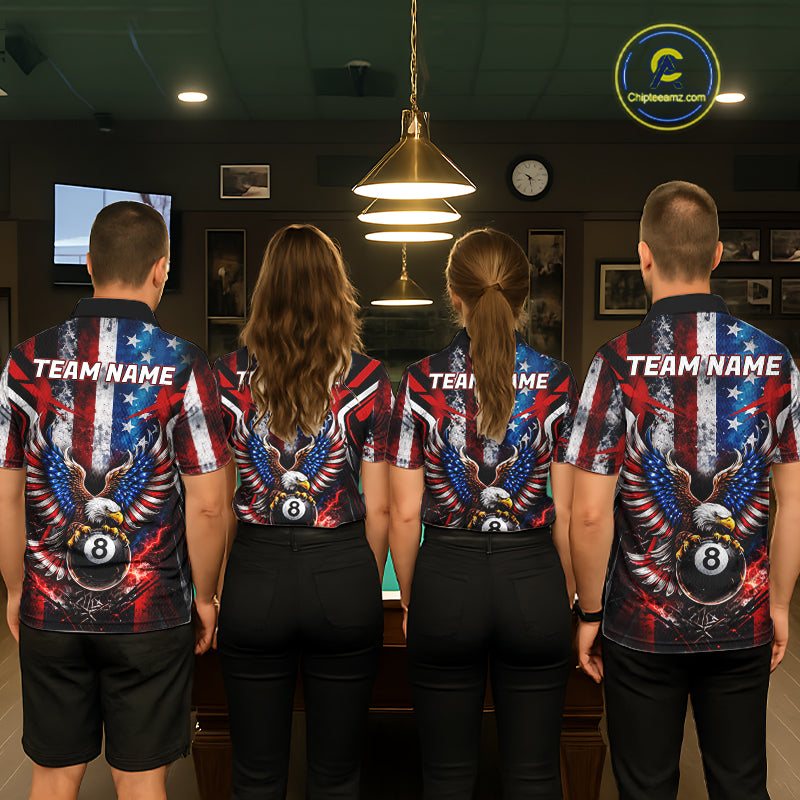Vintage American Flag Eagle 8 Ball Billiard Shirt For Men Custom Pool Team Jersey Polo & 1/4 Zip TDM5991