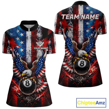 Vintage American Flag Eagle 8 Ball Billiard Shirt For Women Custom Pool Team Jersey Polo & 1/4 Zip TDM5991
