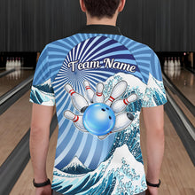 Load image into Gallery viewer, Custom Blue Funny Waves Ocean Bowling Shirt For Men, Bowling Team Jersey Polo &amp; 1/4 Zip TDM6223