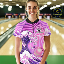 Load image into Gallery viewer, Pink And Purple Funny Waves Ocean Bowling Shirt For Women Custom Bowling Jersey Polo &amp; 1/4 Zip TDM6224