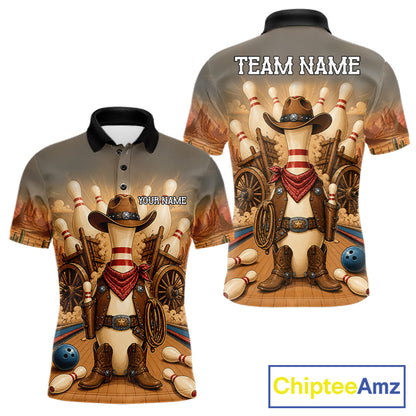 Funny cowboy bowling team polo shirt for men.