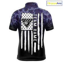 Load image into Gallery viewer, Black And Purple Camo US Flag 8 Ball Billiard Shirt For Men Custom Pool Team Jersey Polo &amp; 1/4 Zip TDM5995