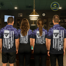 Load image into Gallery viewer, Black And Purple Camo US Flag 8 Ball Billiard Shirt For Men Custom Pool Team Jersey Polo &amp; 1/4 Zip TDM5995