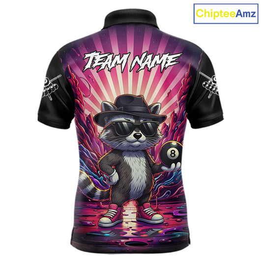 Funny Raccoon 8 Ball Billiard Shirt For Men Custom Pink Graffiti Pool Jersey Team Polo & 1/4 Zip TDM5998