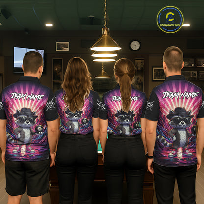 Funny Raccoon 8 Ball Billiard Shirt For Men Custom Pink Graffiti Pool Jersey Team Polo & 1/4 Zip TDM5998
