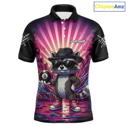 Funny Raccoon 8 Ball Billiard Shirt For Men Custom Pink Graffiti Pool Jersey Team Polo & 1/4 Zip TDM5998