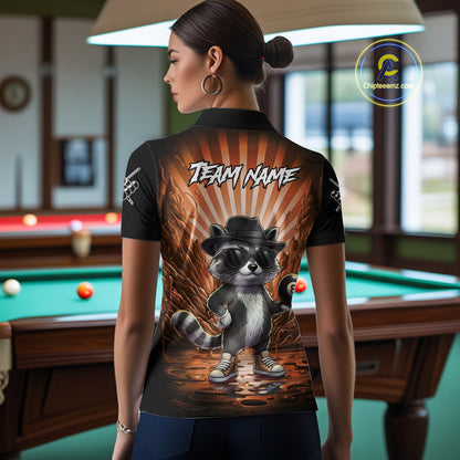 Funny Raccoon 8 Ball Billiard Shirt For Women Custom Orange Graffiti Pool Jersey Team Polo & 1/4 Zip TDM5999