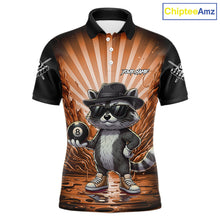Load image into Gallery viewer, Funny Raccoon 8 Ball Billiard Shirt For Men Custom Orange Graffiti Pool Jersey Team Polo &amp; 1/4 Zip TDM5999