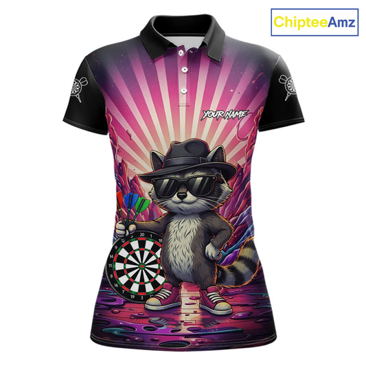 Pink Funny Raccoon Neon Graffiti Darts Shirt For Women Custom Darts Jersey Team Polo & 1/4 Zip TDM6000