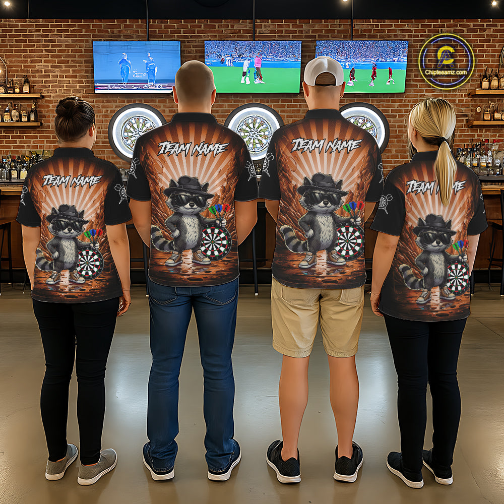 Orange Funny Raccoon Neon Graffiti Darts Shirt For Men Custom Darts Jersey Team Polo & 1/4 Zip TDM6001