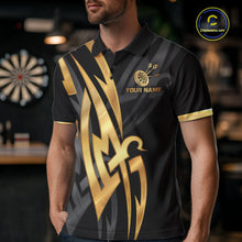 Load image into Gallery viewer, Black And Gold Dartboard Crown Dart Shirts For Men Custom Tribal Dart Jersey Team Polo &amp; 1/4 Zip TDM6228