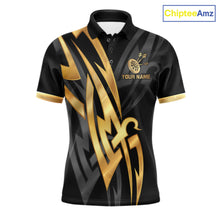 Load image into Gallery viewer, Black And Gold Dartboard Crown Dart Shirts For Men Custom Tribal Dart Jersey Team Polo &amp; 1/4 Zip TDM6228