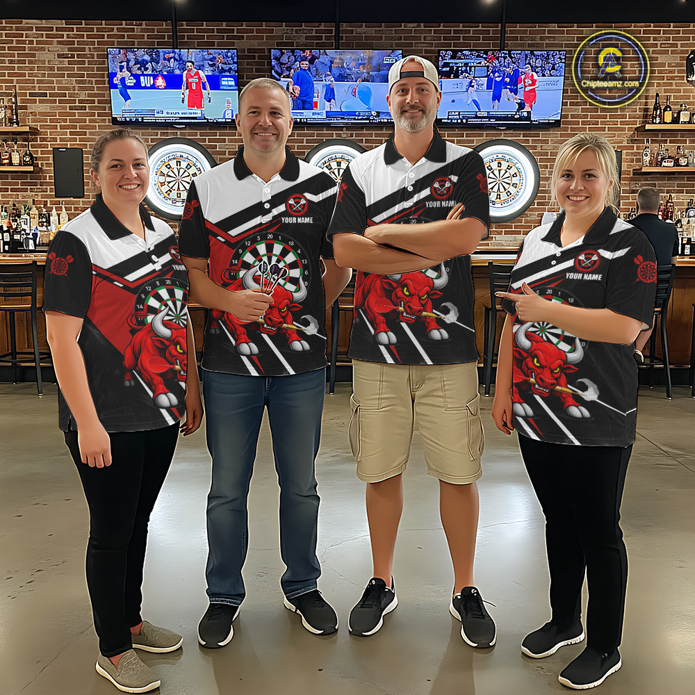 Personalized Bull Darts Jersey For Men Custom Darts Team Shirt Polo & Quarter Zip | Red TDM6236