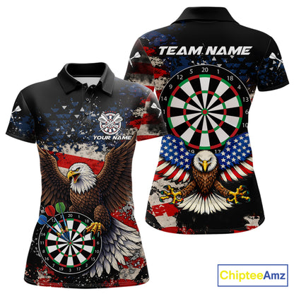 Grunge American Flag Eagle Darts Shirt For Women Custom Patriotic Darts Team Jersey Polo & 1/4 Zip TDM6002