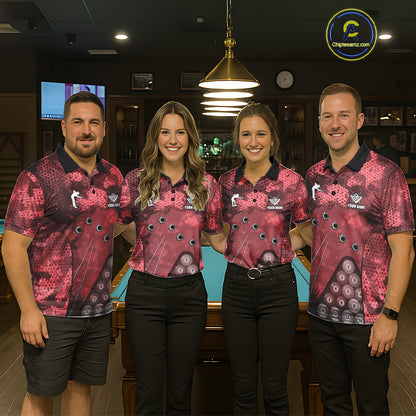 Red Camo 8 Ball Billiard Shirt For Men Custom Pool Team Shirt, Billiard Jersey Polo & 1/4 Zip TDM6009