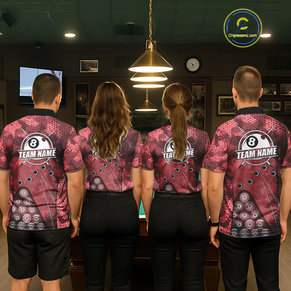 Red Camo 8 Ball Billiard Shirt For Men Custom Pool Team Shirt, Billiard Jersey Polo & 1/4 Zip TDM6009