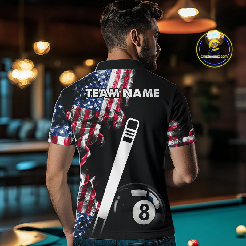 US Flag Smoke 8 Ball Billiard Shirt For Men Custom Patriotic Pool Team Jersey Polo & 1/4 Zip TDM6010