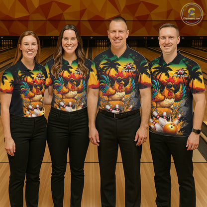 Funny Chicken Sunset Tropical Bowling Jersey For Women Custom Bowling Team Shirts Polo & 1/4 Zip TDM6458
