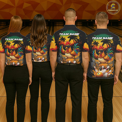 Funny Chicken Sunset Tropical Bowling Jersey For Women Custom Bowling Team Shirts Polo & 1/4 Zip TDM6458