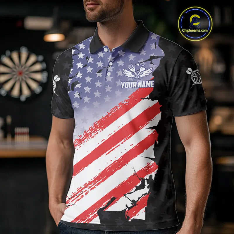 Personalized American Flag Eagle Darts Shirt For Men Custom Patriotic Darts Team Jersey Team  TDM5149